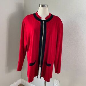 Exclusively Misook Womens Plus 3X Red Black Open Front Cardigan Jacket‎ Acrylic